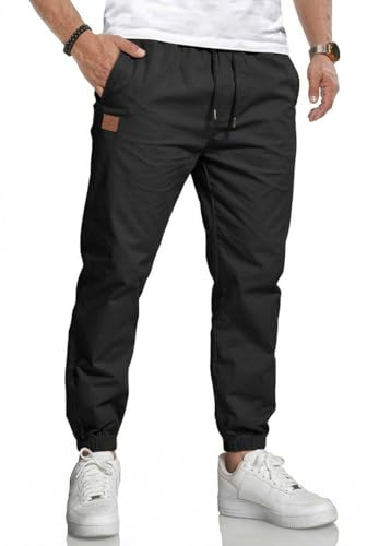 Volemo Mens Joggers Elastic Drawstring Waist Zip Pockets Black L