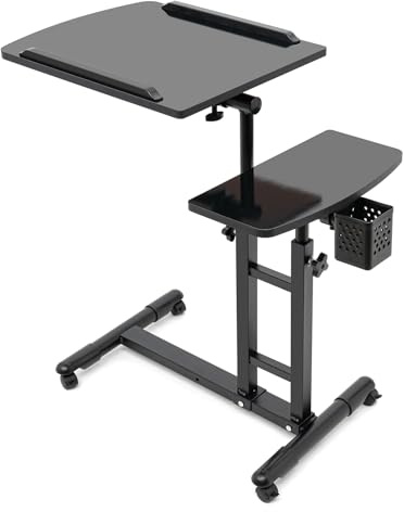 Mesa de tatuaje ajustable, estación de trabajo móvil portátil con bandeja rodante, reposabrazos doble, altura ajustable de 57,5 a 90 cm, para uso en salón de belleza