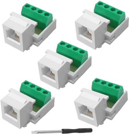 XMSJSIY Módulo de teléfono CAT3 RJ11 6P4C hembra a 4 pines, tornillo sin soldadura, adaptador de terminal, módulo de teléfono RJ11 CAT3, conector de línea telefónica - 5 unidades