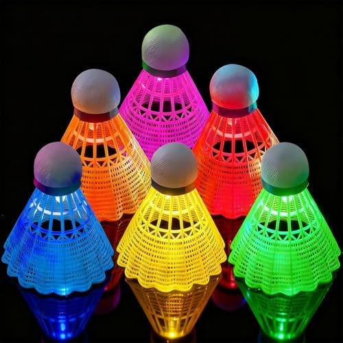 DASIAUTOEM Set di 6 palline da badminton a LED, volano luminoso, per la notte, attività sportive, interni ed esterni