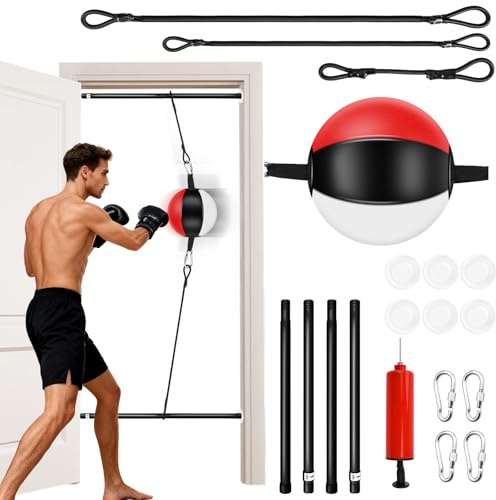 YORWHIN Türboxsack, Boxen Doppelendball, Boxtrainingsset ohne Wandmontage mit Bungee Schnur und Teleskopstange, Schlagtrainingsgerät für Zuhause und im Fitnessstudio