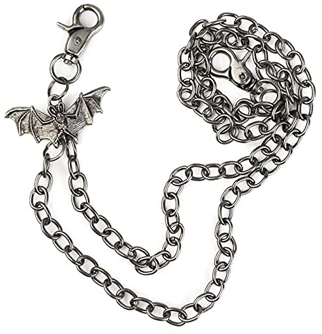 ZOYLINK Jean Chain Pants with Bat Decor Chain Belt Trousers for Men Women