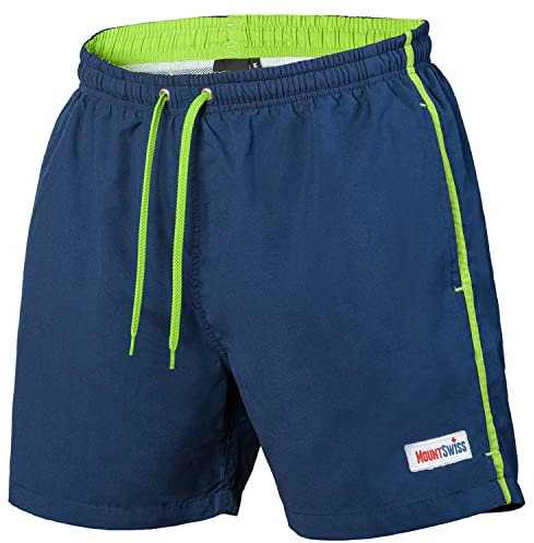 Mount Swiss Männer Badehose Dario mit seitlichen Taschen Gesäßtasche I Modische Herren Shorts Schwimmen Freizeit Wassersport I Badeshorts in der Farbe Dunkelblau, Größe XL