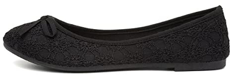 Lilley Gwen Womens Black Lace Slip On Ballerina - Size 4 UK - Black