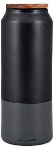 Cole & Mason Hinxton Black/Grey Large Food Storage Jar with Lid, Pasta Jar, Kitchen Organisation, Cupboard Storage Container, Ceramic/Acacia/Silicone, (H) 292 mm x (D) 110 mm