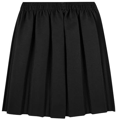 LUXFAB UK School Uniform Girls Summer Formal Dress Bottom Full Elastic Box Pleat Skirt Only Uniform (UK, Age, 13 Years, 14 Years, Regular, Pack of 1 - Black)