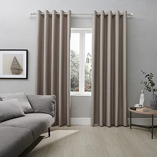 Coastline Textured Veiny Woven Thermal Blackout Eyelet Curtains (Beige, 66x54)