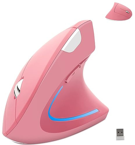 Wireless Mouse Ergonomic Vertical Ergo High Presion Optical Lightweight Cordless LED Light Large Cute Wireless Mouse for Laptop Computer Mac Office Girl Boy Adults Gift , 800/1200/1600 DPI, 6 Buttons