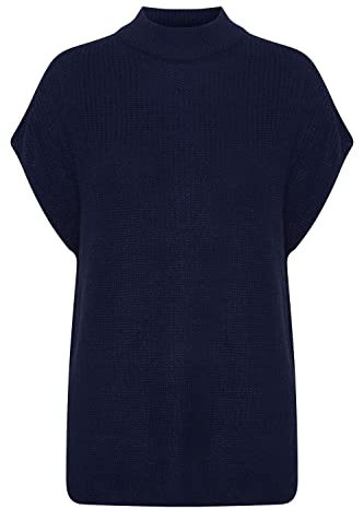 fransa FRERETTA Damen Strickshirt T-Shirt Kurzarm Shirt mit Stehkragen, Größe:M, Farbe:Medieval Blue Melange (1939331)