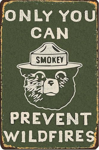 CCPARTON Vintage Metal Sign Smokey Bear Retro Metal Tin Sign Aluminum Sign for Home Coffee Wall Decor 8x12 Inch