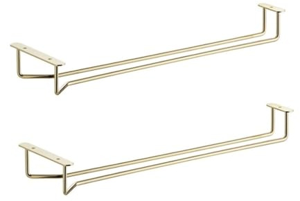 Soro Essentials- 16 Glass Hanging Stemware Rack Brass Plated Set of 2- Wine Glass Hangers Under Shelf Cabinet Wire Wine Holder Storage Hanger for Cabinet Kitchen Bar or Home