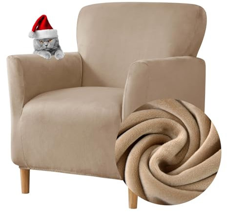 Highdi Elastischer Sesselbezug, Samt, Clubsessel 1-Sitzer mit Armlehnen, Cocktail Universal, weich, abnehmbar, waschbar, für Hotel und Wohnzimmer (Kamel)