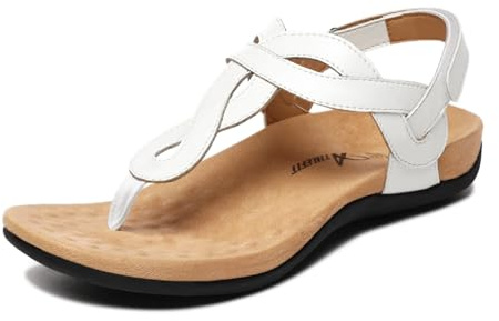 Athlefit Women's Arch Support Orthopedic Sandals Summer Comfortable White Thong Flip Flop Flat Sandals Size 7.5