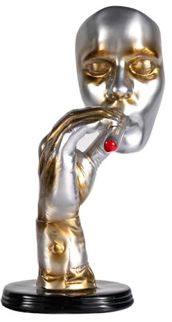 ChunRan Li89 Creative Art Home Craft Retro Abstract Cigar Smoking Statue Man Ornament Wholesale Room Wine Cabinet Desktop Home Furnishing Gift (Silver)