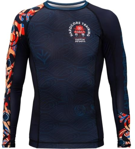 Hardcore Training Men's Rash Guard Compression Long Sleeve Viking Nordic Kompression Lång Arm Herr Män Jiu Jitsu MMA No-Gi Tight BJJ (DE/NL/SE/PL, Alfa, XXL, Regelbunden, Regelbunden, Dark Blue Black)