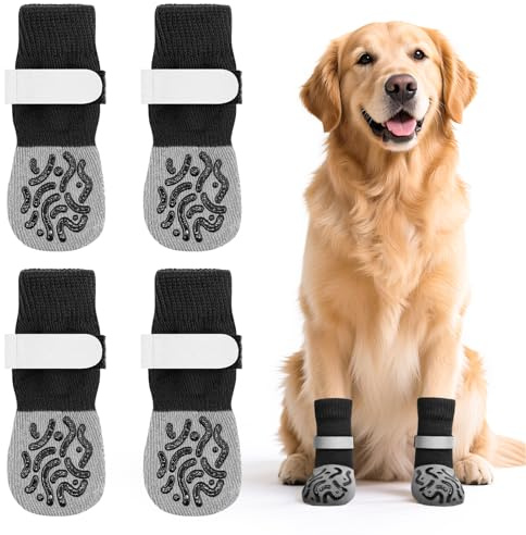 Newthinking 2 Pair Dog Socks Paws Stop Licking, Anti Slip Dogs Socks with Grips and Adjustable Strap, Indoor Dog Shoes for Large Medium Small Dogs Injured Paw Protection (Black, X-Large)