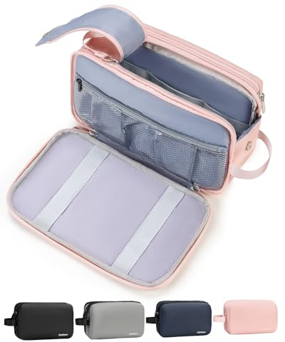 Chakipee Neceser Mujer para Viaje, Bolsa de Aseo Mujer Maquillaje Impermeable, Ligero con Doble Cremallera, Artículos Esenciales para el Baño Neceser Makeup Bag para Accesorios de Tocador (Rosa)