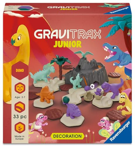 Ravensburger GraviTrax Junior Extension Dino 24587 - Erweiterbare Kugelbahn für Kinder, Murmelbahn aus umweltfreundlichen Materialen mit Themenwelten, Lern- und Konstruktionsspielzeug ab 3 Jahren