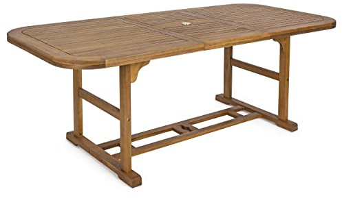 Yellowshop - NOEMI Tavolo da giardino allungabile 180/240 e 150/200 rettangolare ovale per patio terrazzo arredi esterni in robusto legno di acacia con bordo doppio (180/240 cm Rettangolare)