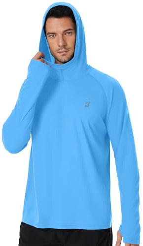 Roadbox Mens UPF 50+ Fishing Shirt, Long Sleeve UV Sun Protection Hoodies, Quick Dry Rash Guard for Hiking Outdoor Working Medium Blue
