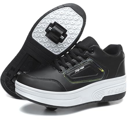 Skoter skridskor rullskridskor skor med hjul skateboardskor, inline-skridskor, justerbara damskor med hjul för flickor, löpning skateboard, inline-rullskridskor, svart-40 EU