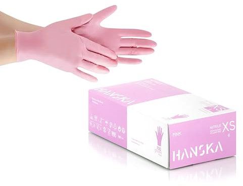 HANSKA 100 Guanti Monouso Nitrile Rosa - Senza Polvere - Usa e Getta- Ambidestri - Non Sterili - Base di Gomma - Adatti per Ambiti Medici, Manipolazione degli Alimenti (100, XS)