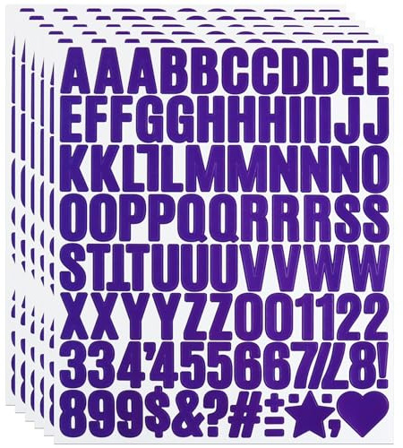 YJKEAI 1 Inch Small Vinyl Letters Number Stickers, 588 Pieces - Purple | Self Adhesive Alphabet 0-9 Sticker for Water Bottle, Notebook Decor, Scrapbook