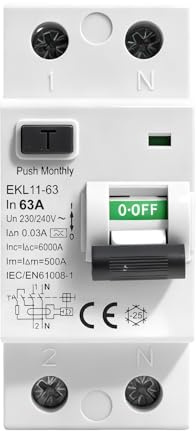 Fi schutzschalter 63A 30mA 2 polig Typ A fehlerstromschutzschalter AC 230V Fi schalter RCCB 2P 63A Leitungsschutzschalter Sicherungsautomat EKL11-63