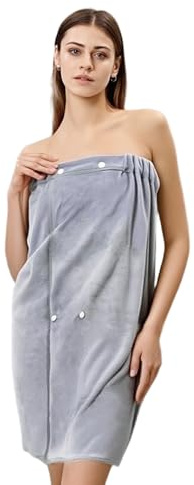 ZHAOCAI Toalla de sauna para mujer, toalla de sauna, toalla de baño para mujer, diseño de banda elástica, toalla de baño grande y ligera, tipo de botón (gris)