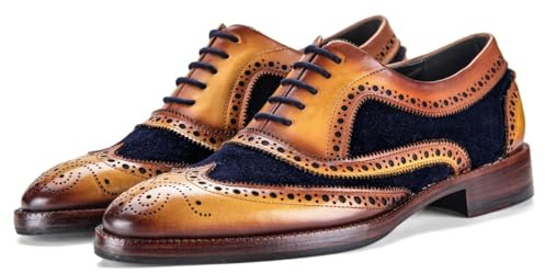 Lethato Wingtip Brogue Oxford Handcrafted Men's Genuine Leather Lace Up Dress Shoes (8.5-9 US, Navy Blue) , Navy Blue , 8.5 - 9 US