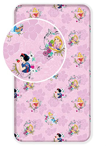 Disney children's bed sheet Princess Snow White Cinderella Rapunzel Sleeping Beauty 90x200 + 25 cm 100% Cotton