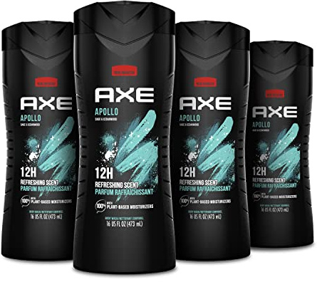 AXE Body Wash Apollo 4 Count for Long Lasting Freshness Sage & Cedarwood Men's Body Wash with Odor-Busting Prebiotics 16 oz