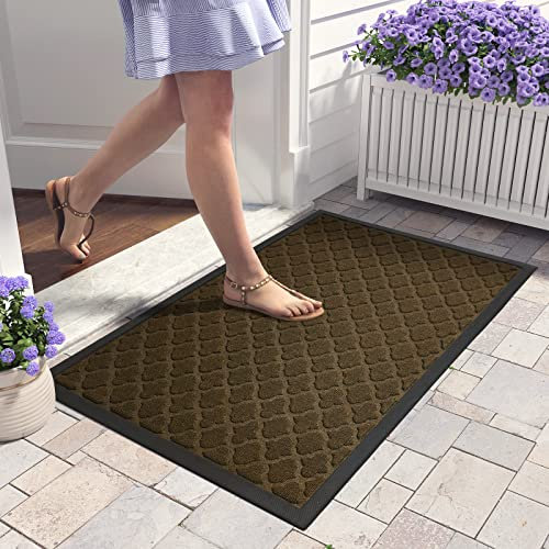 COLOR&GEOMETRY Door Mat Outdoor 60 X 90 cm, Front Door Mat Outside, Absorbent Non-slip Heavy Duty, Rubber Backed Outdoor Mat Entrance Dirt Trapper for Entryway, Hallway (Dark Brown)