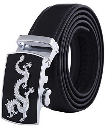 Gürtel Herren Leder Ratsche Automatik-Gürtel Mode chinesischer Drache Jugend Ledergürtel, Leder-Gürtel für Männer Jeansgürtel Business Anzug Canvas 35mm Breit,Schwarz (Silber, 130 CM)