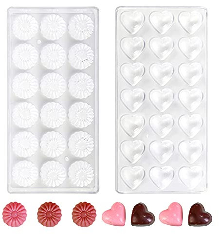 Mlysnd Schokoladenformen, 2-teilige pralinenform silikon, leicht zu lösen, perfekt für selbstgemachte Feiertags-, Hochzeits- oder Geburtstagstorten (Herz, Chrysantheme)