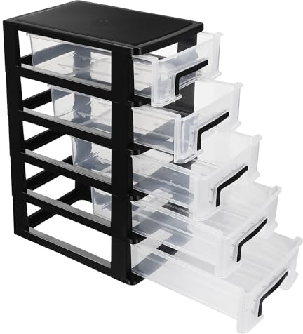 YARNOW Organizador con cajones de plástico de 5 capas, armario de almacenamiento transparente portátil para oficina, cosméticos y artículos pequeños, 12,40 x 8,66 x 5,98 pulgadas