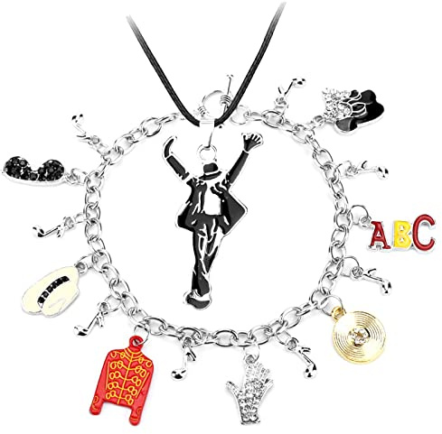 BOMJJOR MJ Necklace Bracelet for Michael Fans Men Kids Jewelry Necklace Bangle Memorial Collection (Necklace&Bracelet)