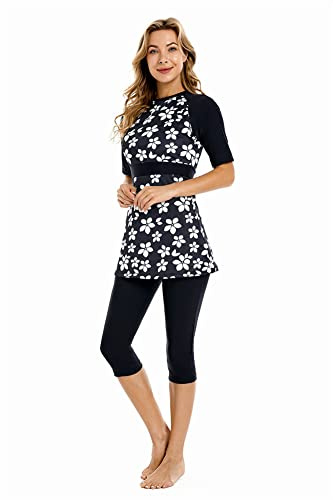 BaJooruly Costume da Bagno Rash Guard Costume da Surf a Maniche Corte Costumi da Bagno modesti per Le Donne Burkini Beachwear Costume da Bagno Modesto (XL,J3)