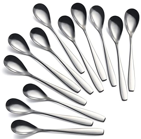 Juego de cucharas de huevo de acero inoxidable de 12 cucharas de huevo hervidas suaves de 5.5 pulgadas para postre, té, café, helado