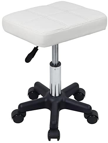 FURWOO Rechteck Rollhocker mit Rädern Höhenverstellbarer Drehhocker Stuhl für Spa Salon Massage Weiß