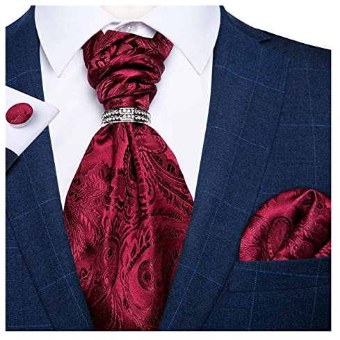 LiFBeauTiFul Gli Uomini di Lusso Argento Paisley Seta Ascot Cravatta Set Festa di Nozze Cravatta Cravatte Bianche Fazzoletto Gemelli Cravatta Anello Set Home (Color : AS-2039-04)