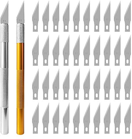 2 pezzi Taglierino Cutter di Precisione e 40 Lame di Ricambio in Acciaio.Taglierina per Curve per Mascherine con Cappuccio di Protezione.Lama Sostituibile,Coltelli da Intaglio per Modellismo