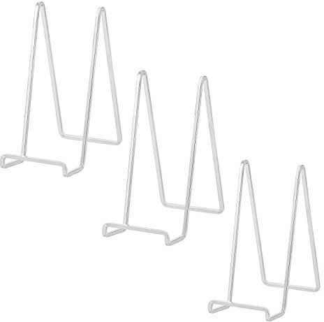 Tallrikshållare staffli displaystativ – 8 tums metallplatta stativ för display – bordsbildstativ – silverjärnstafflier för visningsbilder | fotoramar | bok | dekorativa plattor | plack – 3-pack
