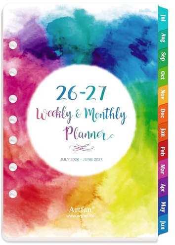 2026-2027 Planner Refills - 7-Hole Punched Planner Refills 2026-2027, JULY 2026 - JUNE 2027, 5.5 x 8.5, 5-1/2 x 8-1/2, A5 Planner Inserts, 26-27 Weekly and Monthly Planner Refill with Colorful Tabs