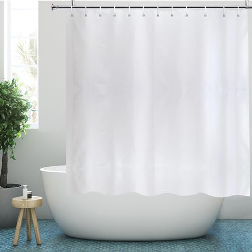 YISURE White Weighted Short Water-repellent Shower Curtain, 71x63 Inch | Polyester Bath Shower Curtain, Weighted Hem, Including Plastic Hooks, Ideal For Walk-in Bath Tub
