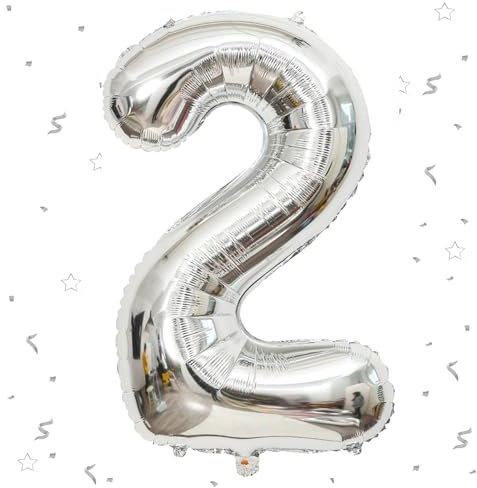 Geburtstag Zahlen Luftballon 2 jahre, 40-101cm Folienballon Geburtstagsdeko, Silber Folienballon Zahl 2 für Kinder, Zahlenballon 2, Silber Ballon Zahl 2 zum Jubiläum Party Deko - fliegt mit Helium