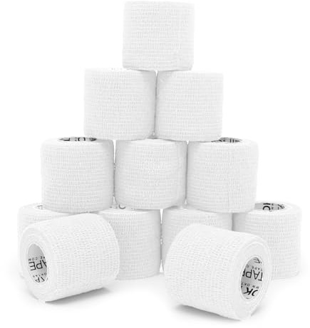 OK TAPE 12 Rolls Self Adhesive Bandage Wrap, Elastic Athletic Tape, Self Stick Bandage Tape, Vet Wrap, Medical Wrap for Wrist, Feet, 2 x 5 Yards - White