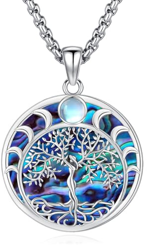 Eusense Collier arbre de Vie Pendentif Triple Lune en Argent 925 Collier Arbre de vie et Lune pour Femmes Hommes