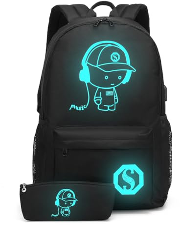 Kono School Bags for Girls Boys Children Luminous Backpack Primary Secondary High School Bookbag Lightweight Teenagers Casual Daypack