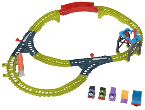 Thomas & Friends - Il Trenino Thomas - Pista Lavoro di Squadra, playset lungo 1,80m con leve degli scambi e di carico/scarico, include 3 locomotive a spinta Thomas, Percy e Kana, 3+ anni, HXV61